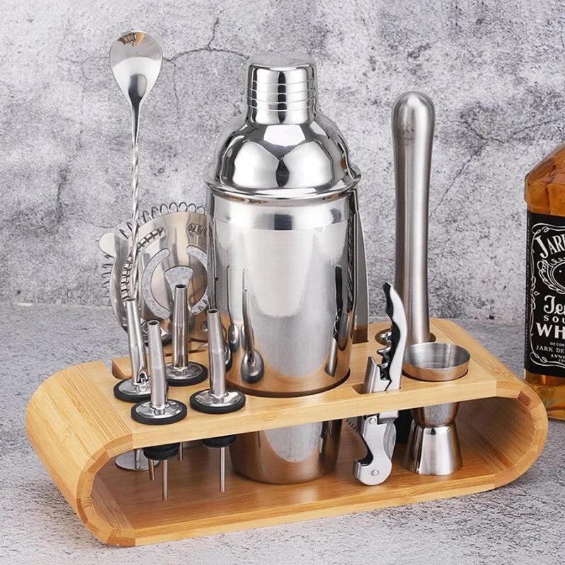 Top Quality Round Bamboo Wood Display Stand for Home Bartender Kit Bar Set Bartender Shaker Tools Rack Bartender Rack