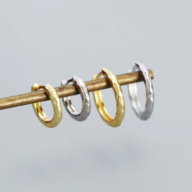18K Gold Plated 925 Sterling Silver Minimalist Hammered Texture Small Hoop Earrings for Women for Weddings and Parties