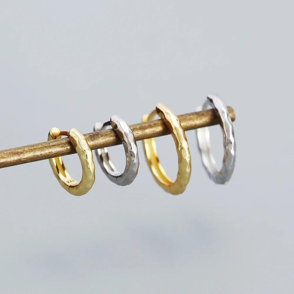 18K Gold Plated 925 Sterling Silver Minimalist Hammered Texture Small Hoop Earrings for Women for Weddings and Parties