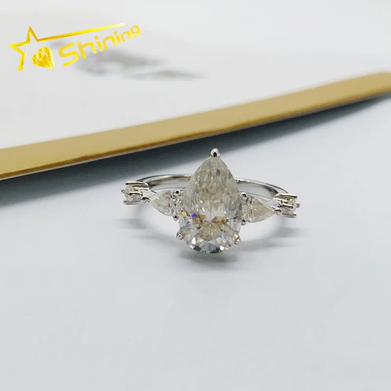 Hot Sale Fine Adjustable Pear Cut Ring 925 Sterling Silver Engagement Wedding Jewelry Women Moissanite Ring