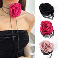 Romantic Gothic Big Rose Flower Clavicle Chain Necklace for Women Ladies Korean Fashion Adjustable Rope Choker Accessories