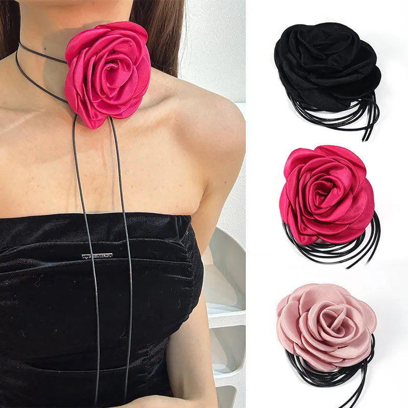 Romantic Gothic Big Rose Flower Clavicle Chain Necklace for Women Ladies Korean Fashion Adjustable Rope Choker Accessories