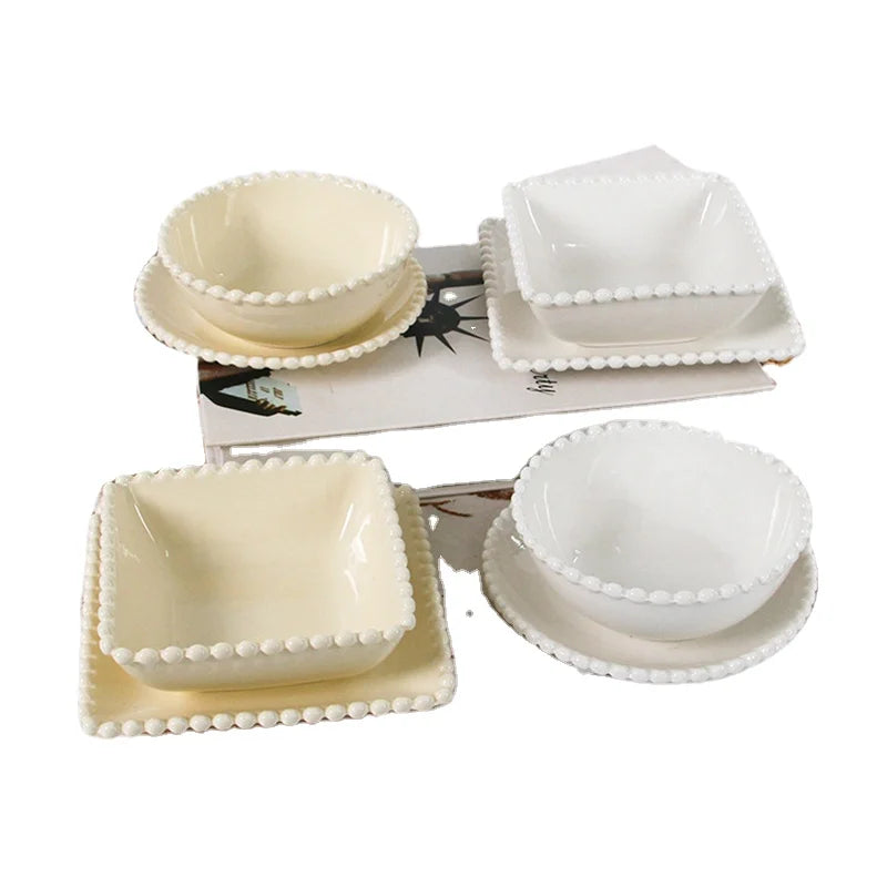 Solhui Nordic Creative Pearl Edge Plate Ceramic Dishes Tableware Household Western Steak Plate