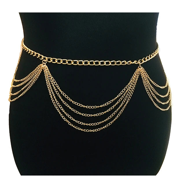 ZF Adjustable Gold Plated Metal Waist Chain for Women Girls Princess Cut Belly Chain Body Link Jewelry Stylish for Jeans Dresses