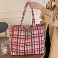 Vintage Plaid Women's Shoulder Bags Big Capacity Casual Ladies Shopping Tote Commute Lazy Style Female Corduroy Handheld Bag