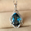 Huitan OEM ODM Design Water Drop Shape Blue Stone Cubic Zircon Pendant Elegant Women Wedding Necklace