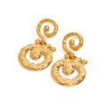 J&D Modern Minimalist 18K Gold Plated Stainless Steel Drop Earrings Waterproof Spiral Hammered Pendant for Gift