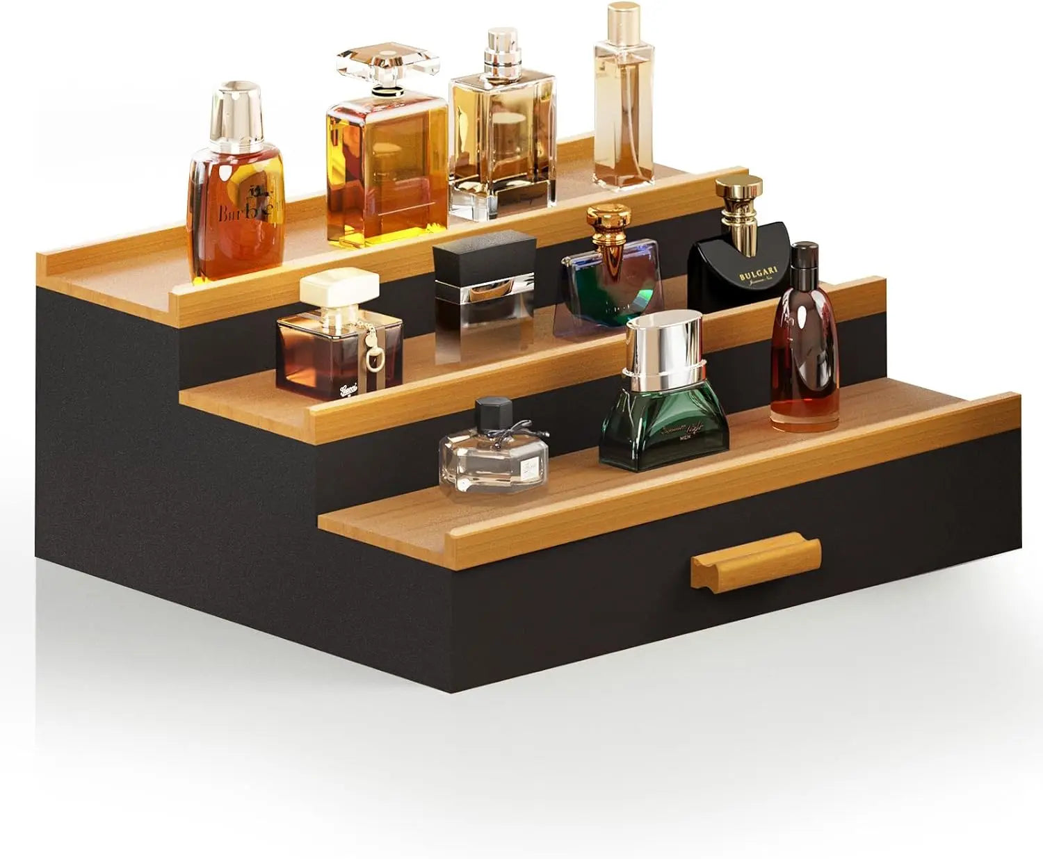 Bamboo Perfume Organizer for Dresser 3-Tier Cologne Stand Cologne Rack with Drawer and Hidden Storage