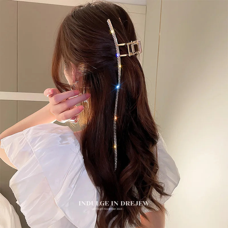 2022 Women Elegant Luxury Rhinestone Tassel Ponytail Hair Claws Clips Barrettes Hairpin Headband Fashion Hair Accessories