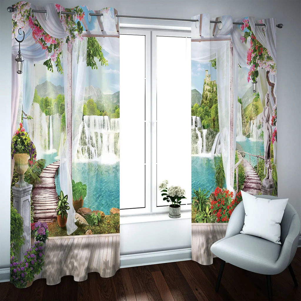 European Luxury 3d Landscape Digital Printed Curtains Living Room Decorative Blackout Curtains