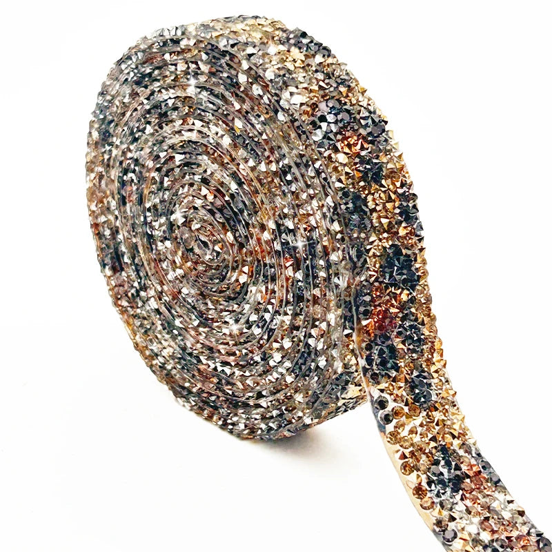 Wholesale Hotfix Rhinestone Trim Leopard Print Crystal Fabric Ribbon Strass Banding Resin Applique Shoes Garments Clothes