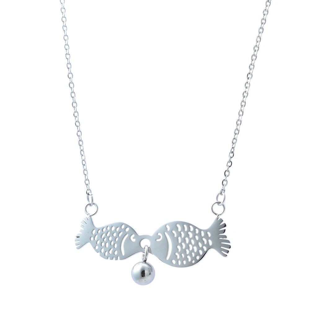 Elegant Trendy Cute Kissing Fish Pendant Necklace Gold Plated Stainless Steel Fashion Pendants Ready to Ship