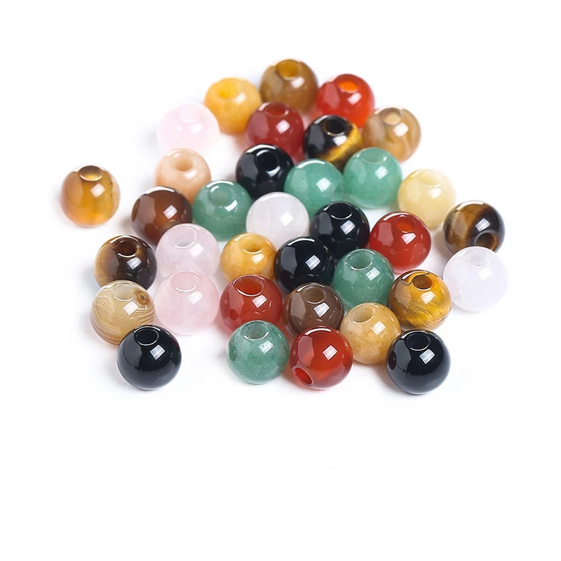 Big Hole Agate Loose Beads Round Stone Wholesale Natural Gemstone Loose Beads for Jewelry Making  6mm 8mm 10mm 12mm