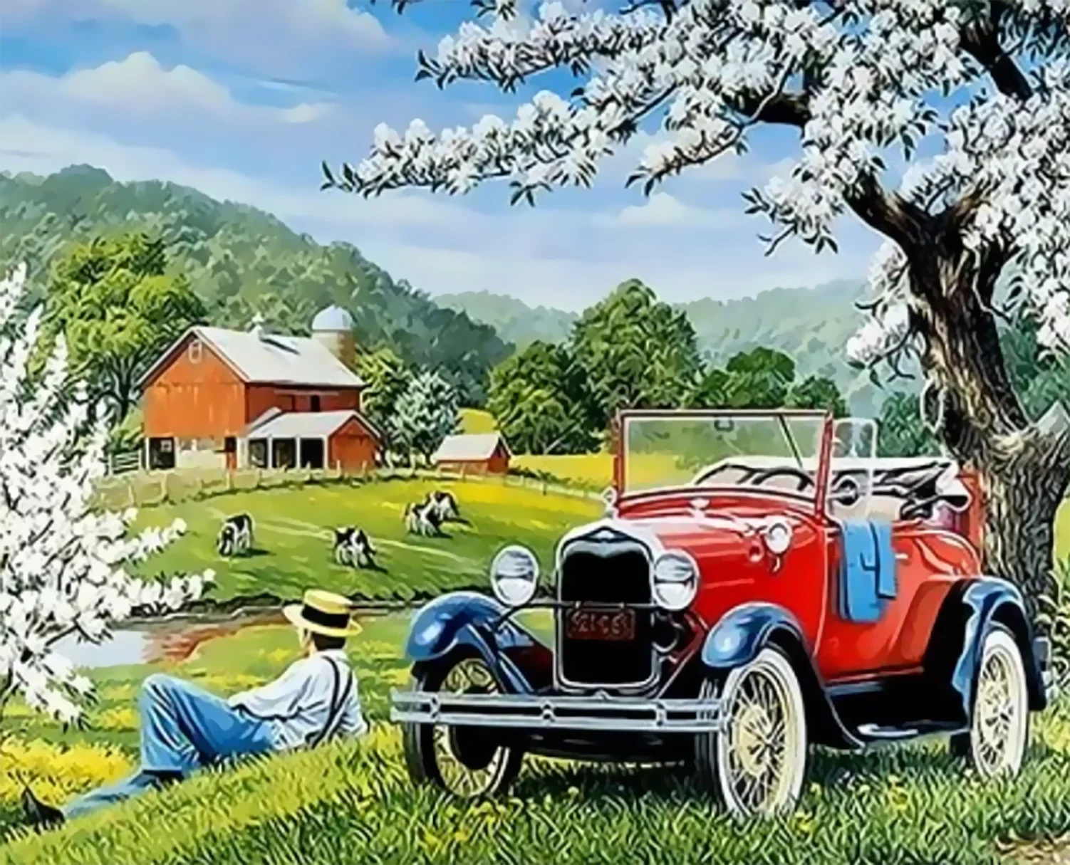 Oil Painting by Numbers Bus Canvas Painting Handpainted Home Decor Paint by Numbers Wall Art Handmade Gift Car