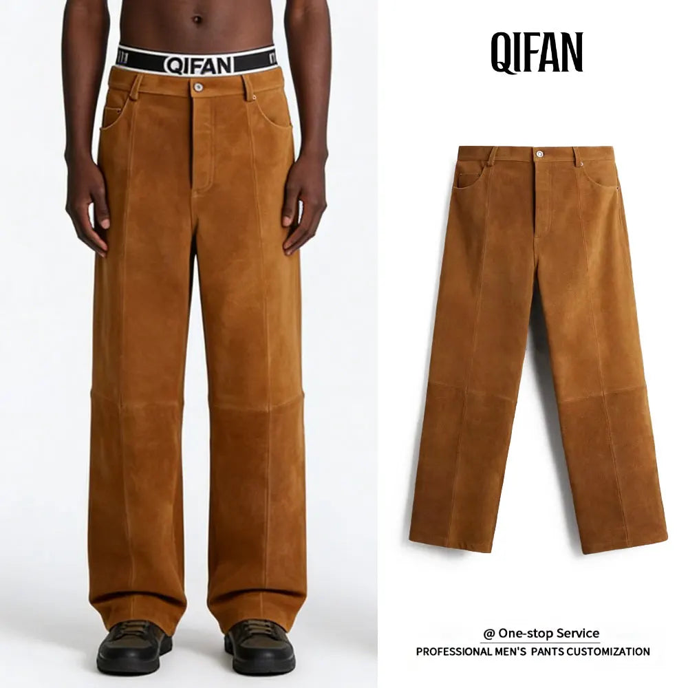 Custom Suede Bottom Trousers Soft Shell Leather Pants for Men