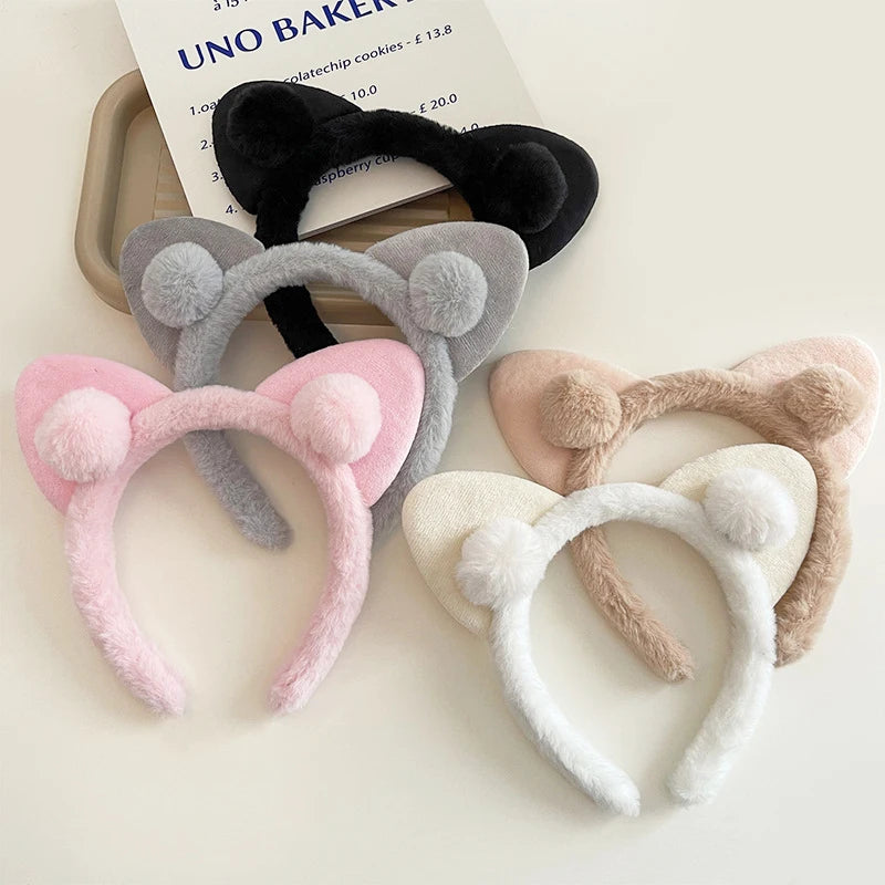 Korean Cute Plush Cat Ears Hair Hoop Girls Fashion Solid Color Wide Brim Hair Band Accessories Warm Daily Furry Headbands