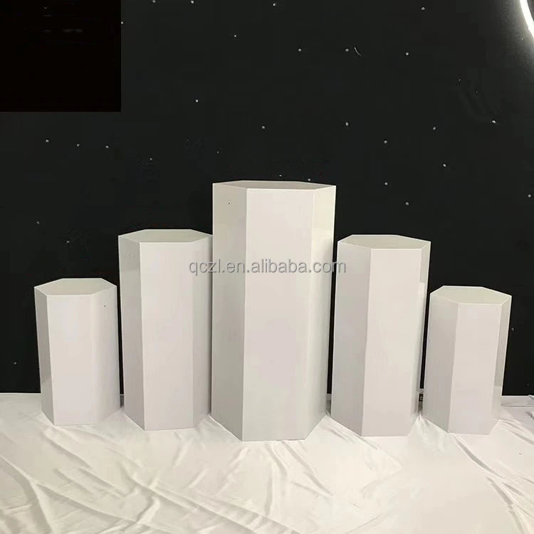 Fashion Hexagonal Black Acrylic Road Lead Acrylic Exhibition Column Cake Dessert Table for Wedding Decoration