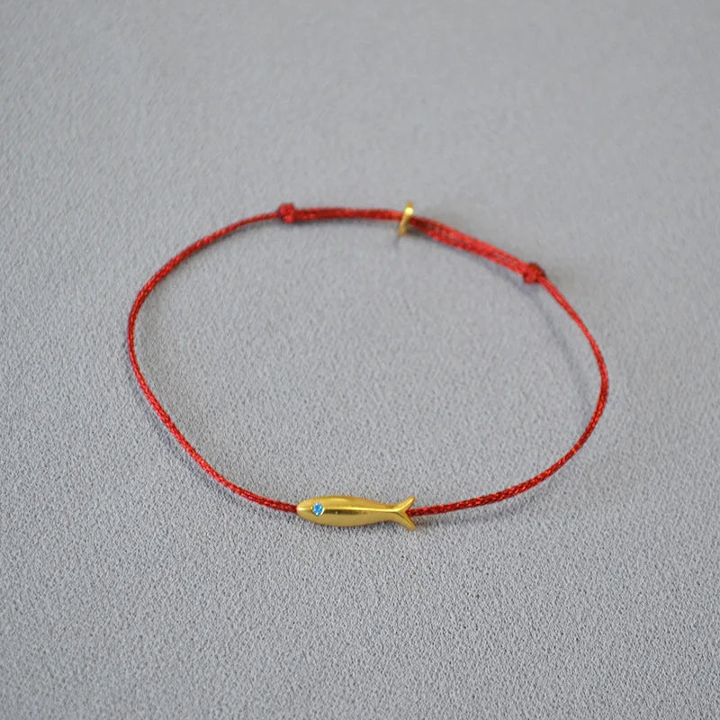 Women's Retro Gold Koi Fish Knitting Simple Extremely Thin Lucky Hand Bracelet New Design Blue Silk Fashionable Bangles