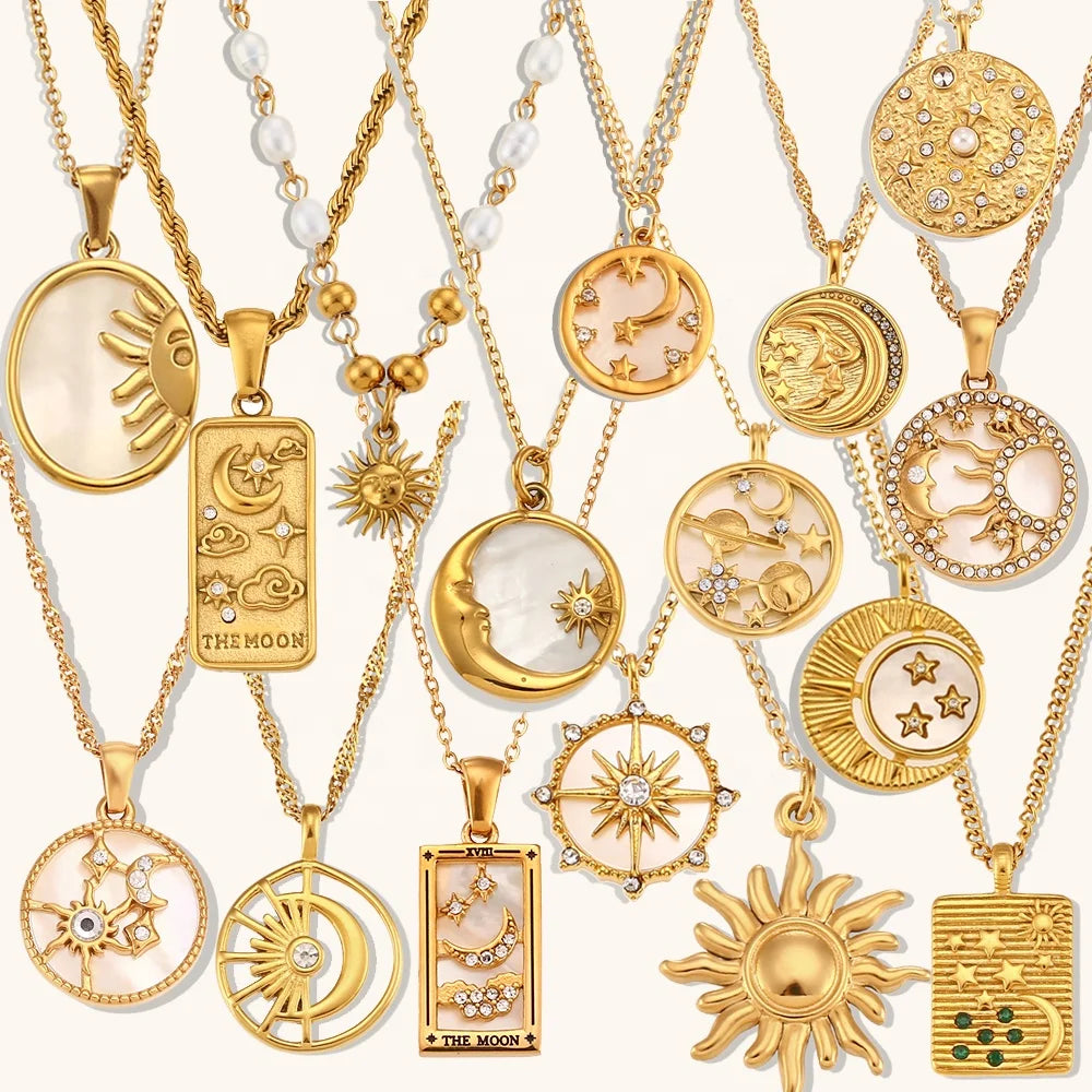 Dingran Fashion Design Moon and Star Sun Necklace Set Waterproof and Non Tarnish Jewelry Necklaces