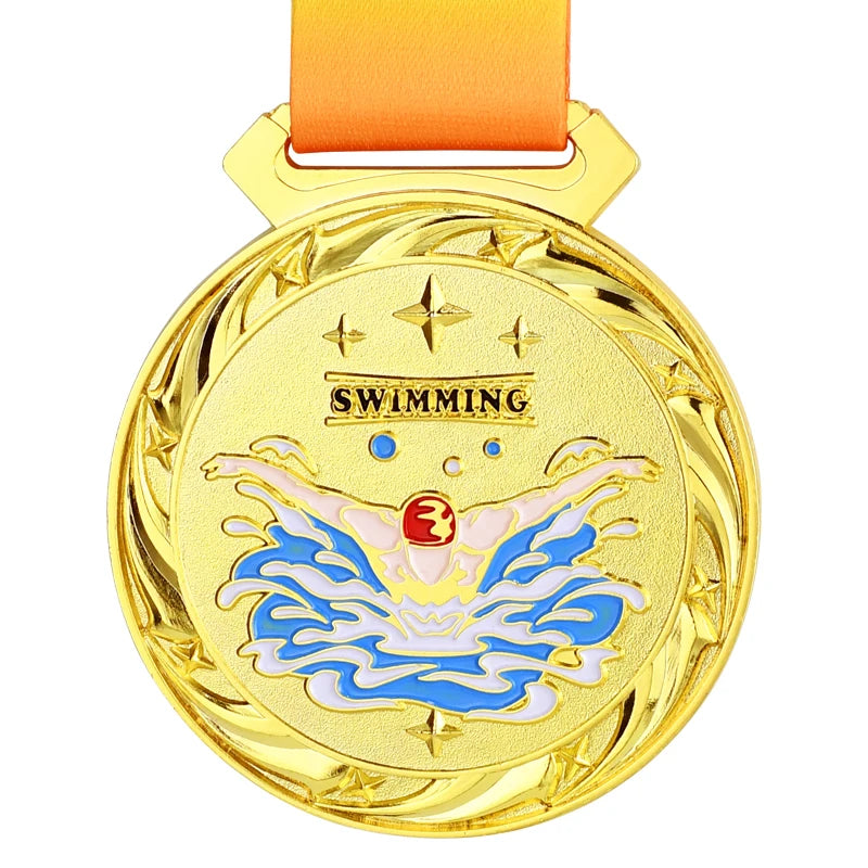 Drop Shipping Free Print Metal Swimming Medal School Sports Metal Medal Match Medals Badges Souvenirs Gold Medallion