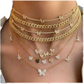 Full Diamond Tennis Chain Butterfly Pendant Necklace Multilayer Stackable Zircon Gold Christian Clavicle Pearl Party Gift