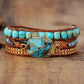 Wholesale Leather Rope Wrap Stone Bracelet Handmade Adjustable Turquoise Beaded Bohemian Bracelet for Women's Fashion Jewelry