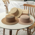 New Arrival Lady Boater Sun Hat Flat Top Straw Beach Hat Round Summer Sun Panama Hat Women