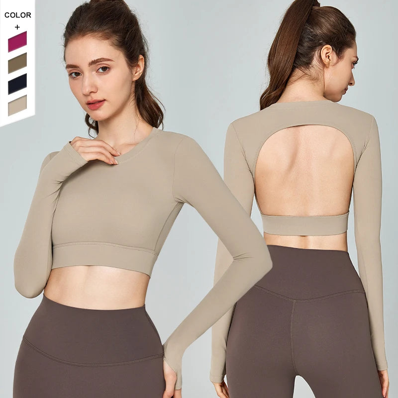 New Product Breathable Long Sleeved Hollow Out Semi Fixed Cup Running Fitness Sports Long Sleeves