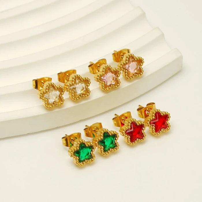 New Trendy Minimalist 18k Gold Plated Stainless Steel Elegant Daily Women Fashion Small Star Earrings Stud Crystal Wedding Party