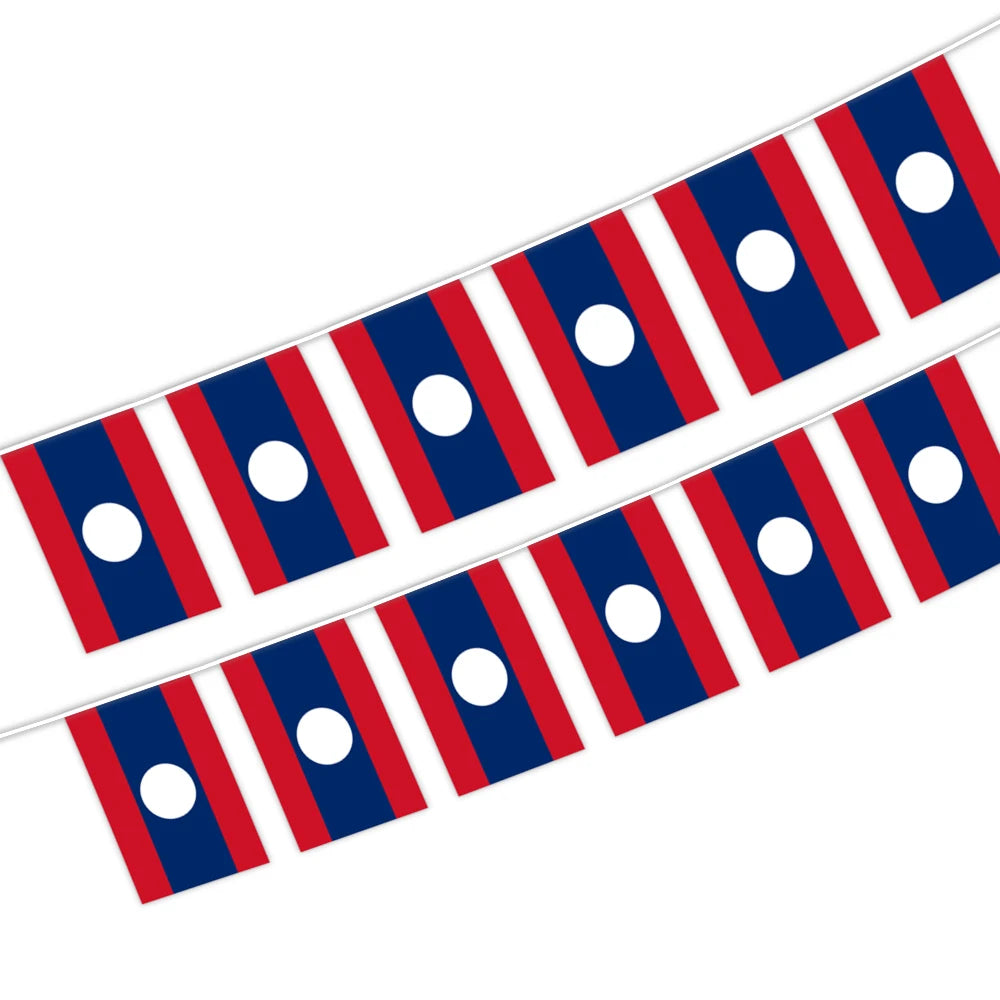 Laos Bunting String Flag 5.5X8 in for Outdoor and Indoor Decoration (12pcs/Unit)