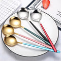 Eco-Friendly Stainless Steel Korean Soup Spoon Round Thick Metal Ice Cream and Golden Dessert Coffee Spoon Set for Parties