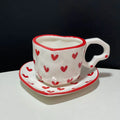 Anniversary Gift 250ml Hand Painted Pink love Printing Coffee Mug Ceramic Heart Shape Mug and Saucer