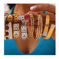New Trendy 18k Gold Plated Diamond Chunky Bangle 316L Stainless Steel Non Tarnish Crown Bracelet for Women Jewelry