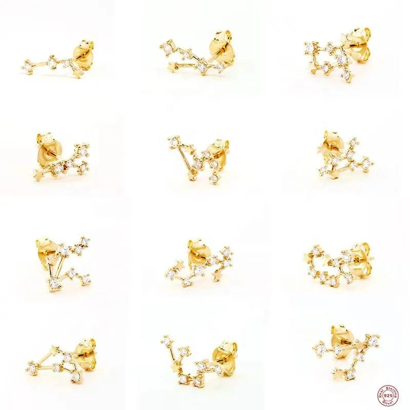 Gaby New 925 Sterling Silver Ear Piercing Jewelry Bling Zodiac Diamond S925 Silver Earrings Body Wholesale Piercing Jewelry