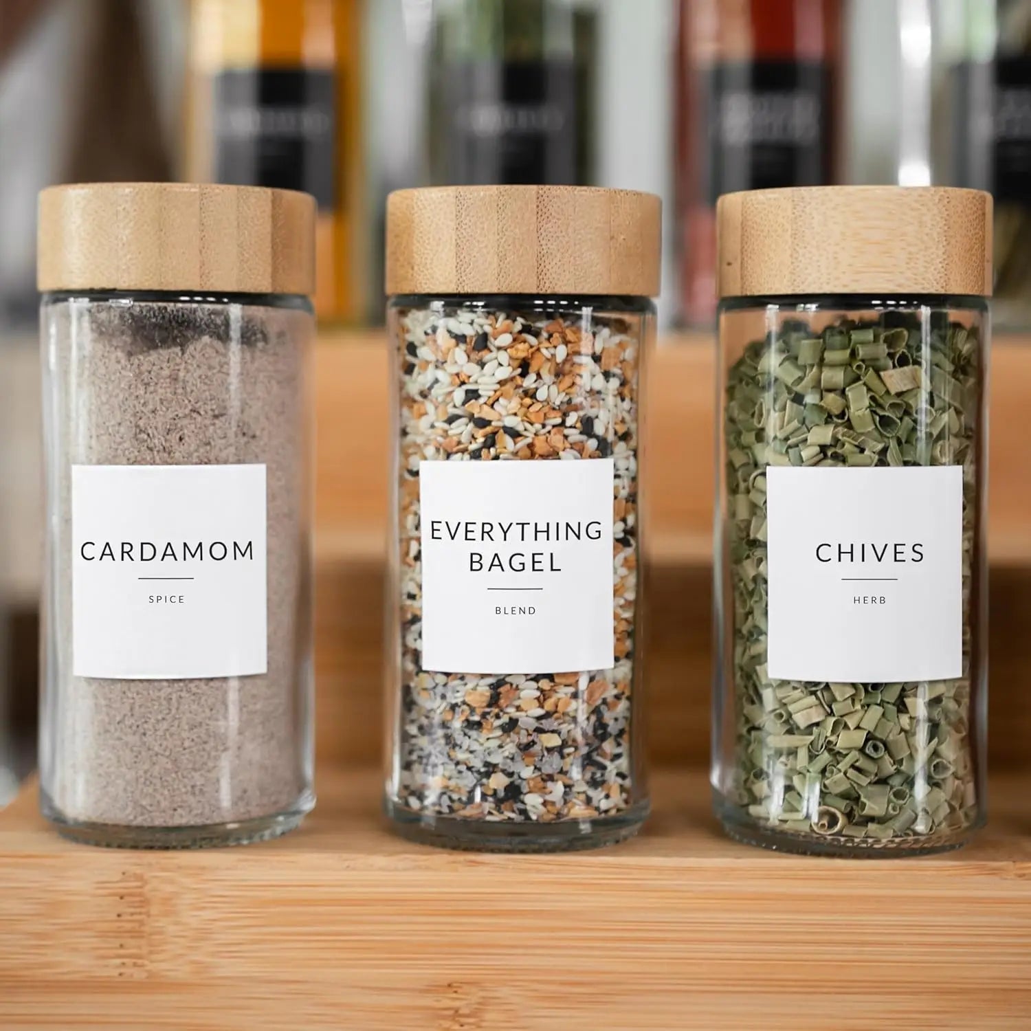 Glass Spice Jars Round Bamboo Lid Jar Spices  3.5oz Empty Herb Seasoning Containers