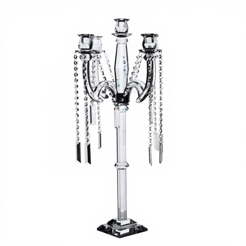 Direct Sale K9 High-quality Crystal 5-Arm Candelabra Handmade UV Printed Wedding & Valentine's Day Centerpieces Home Decoration