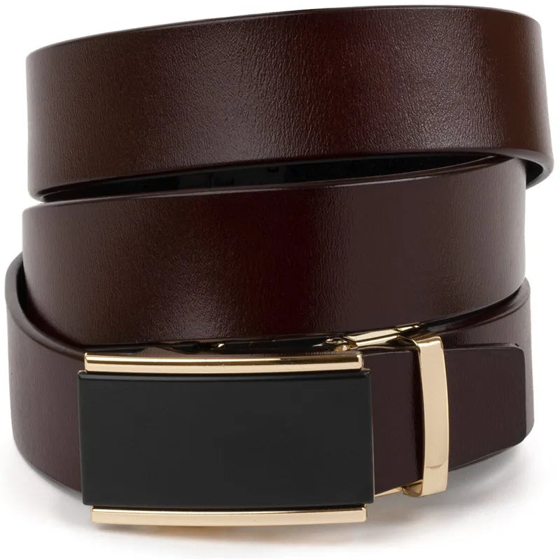LQbelt Genuine Leather Belts Automatic Buckle Belts for Men Good Quality Men's Ratchet Cowhide Belt Factory