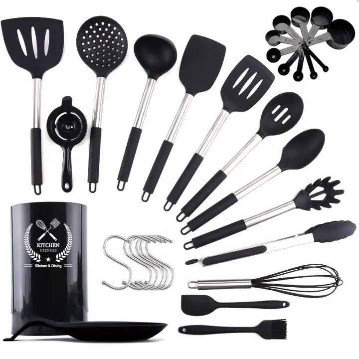 Silicone Cooking Utensil Tools Set Non-stick Handle Holder Cookware Tool Sets Kitchen Utensils Best Sell 31pcs Silicone Rubber