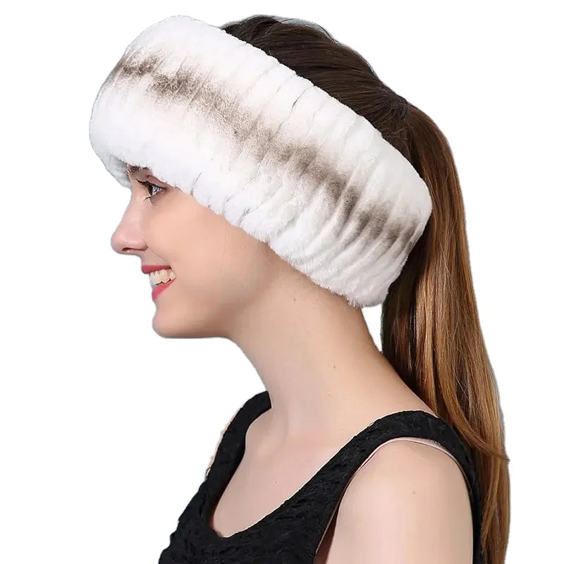 MWfur Super Elastic Thick Soft Fur Head Bands Dual Use Rex Rabbit Fur Headband for Girl Fashion Winter Women Neck Warmer