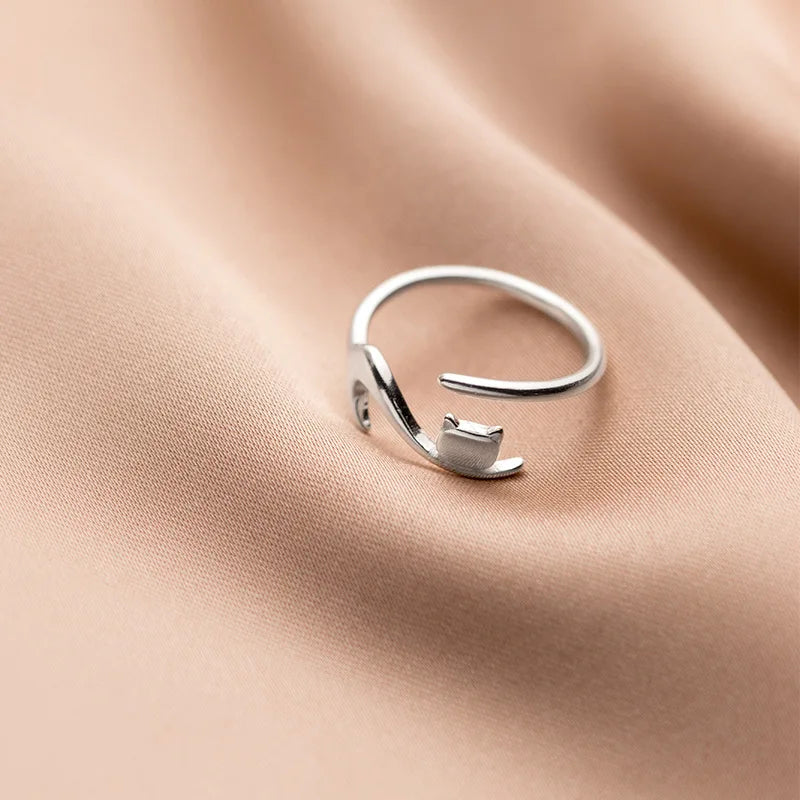 Wholesale Silver Ring Adjustable Cat Open Rings for Girls Women Gifts Open Rings