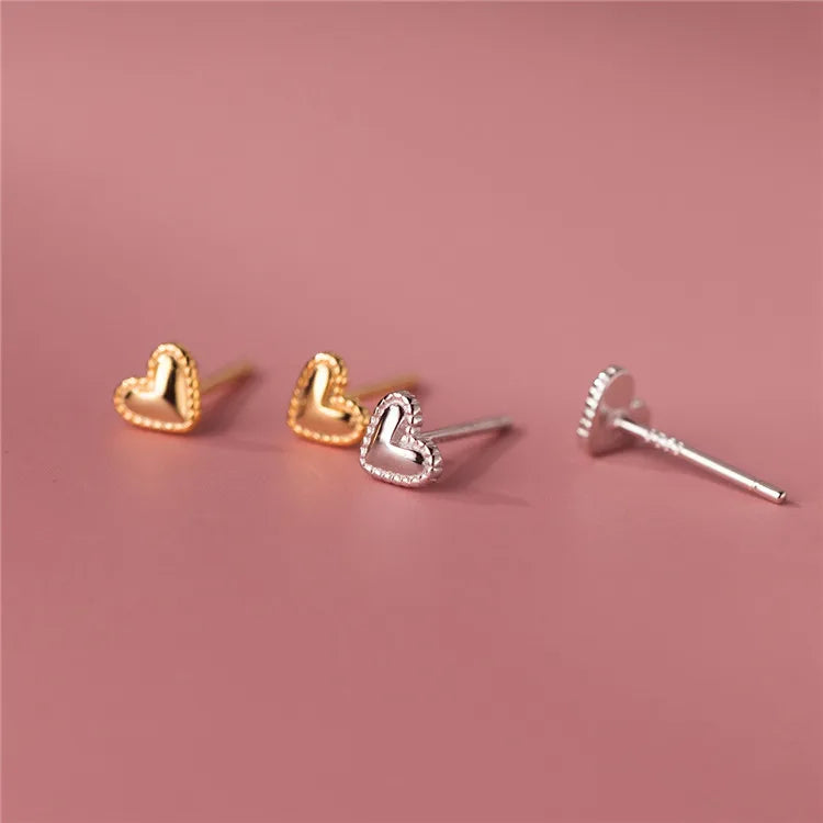 SP Minimalist Heart Studs Fine Jewelry S925 Sterling Silver Heart Stud Earrings for Women