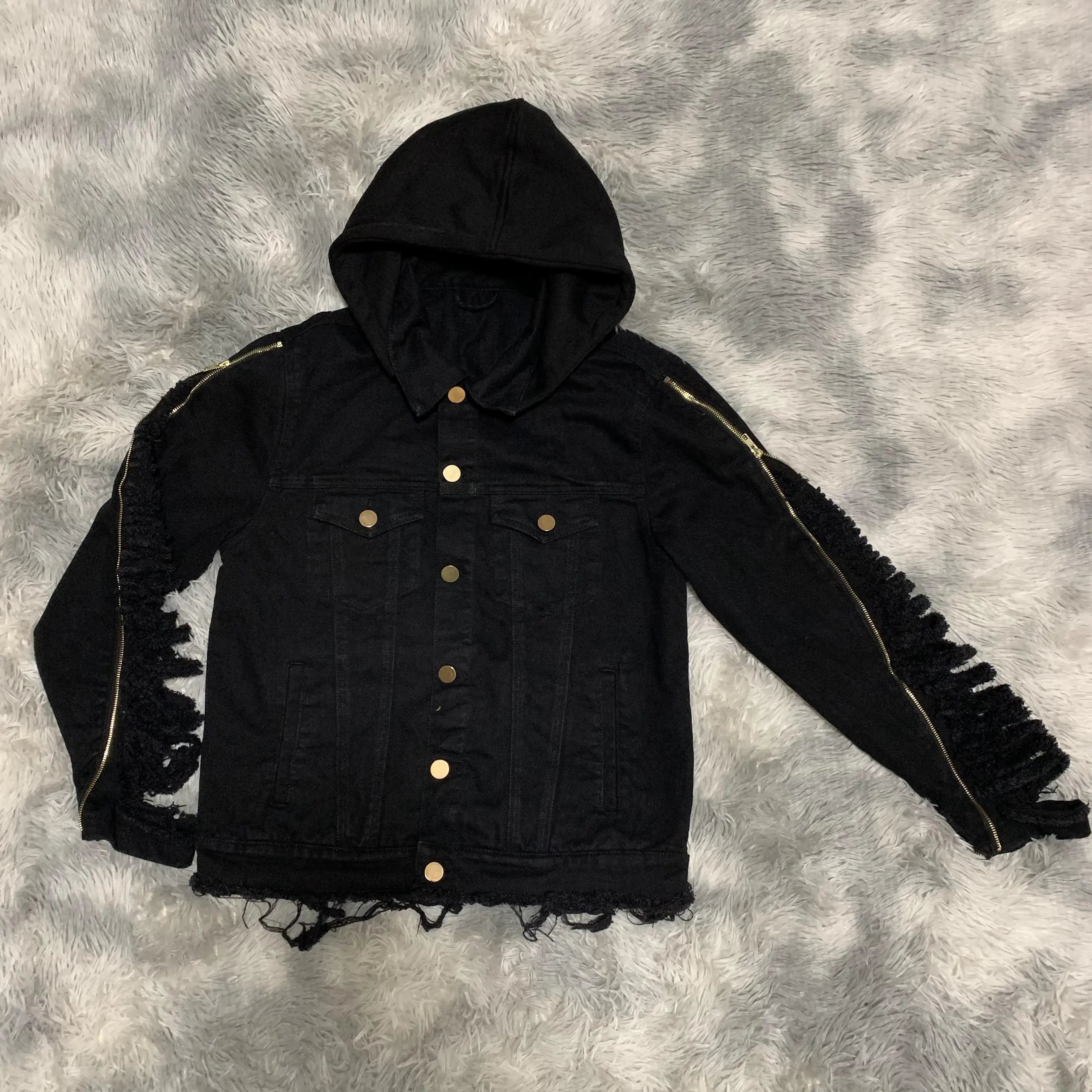 DENIMGUYS Custom Men's Zipper Sleeve Distressed Jackets Streetwear Utility Hiphop Jacket for Men