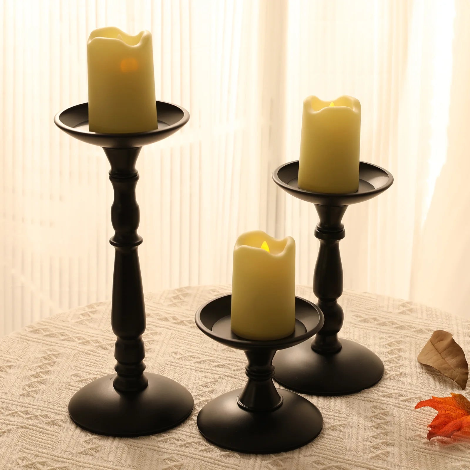 Z26 Vintage Candle Holder for Table Centerpiece & Fireplace Decor Decorative Antique Candle Stand Black Pillar Candle Holders