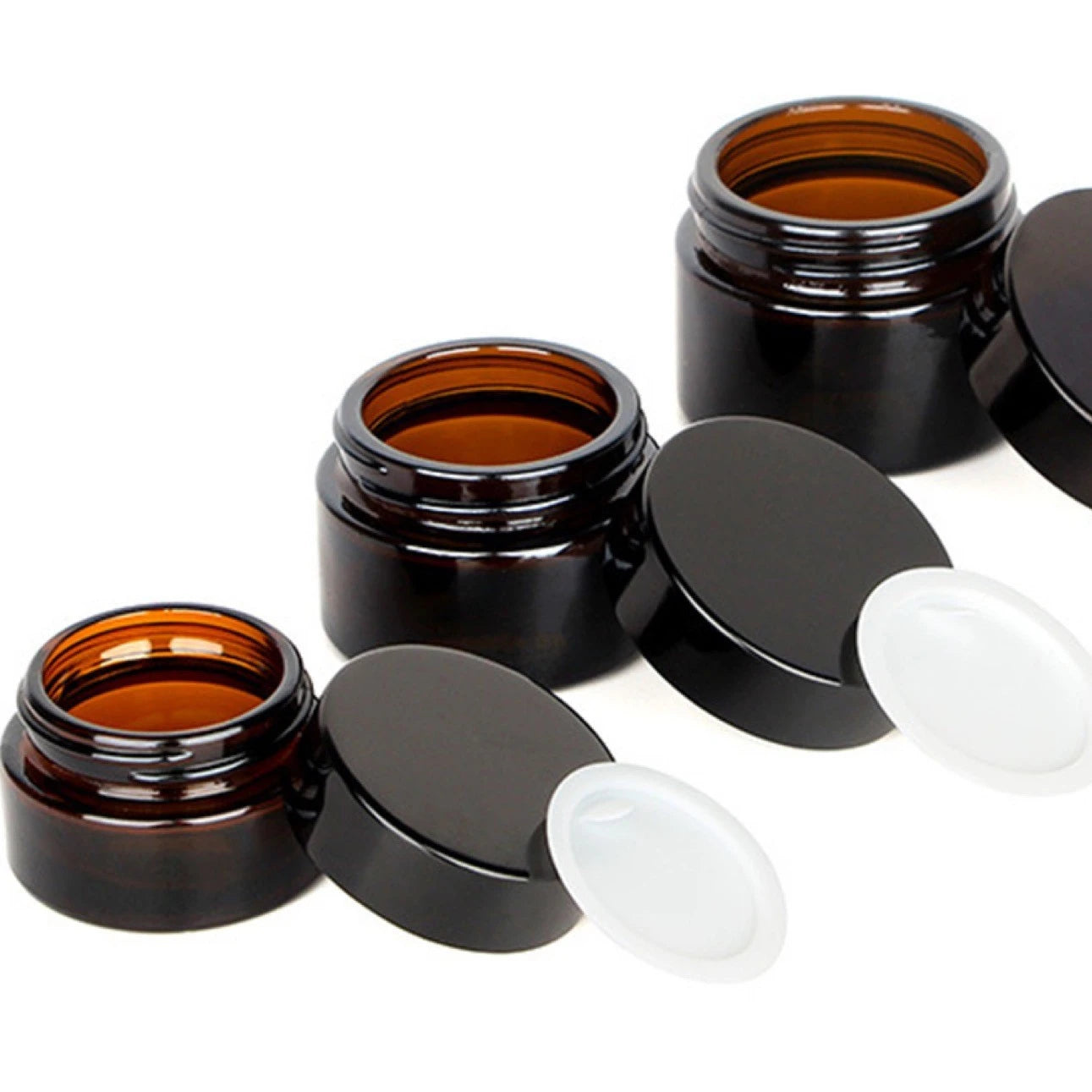 Hot Selling 5 10 20 30 50 100g Empty Amber Black Glass Jar with Plastic Lid Double Wall Skin Care Cream Jar