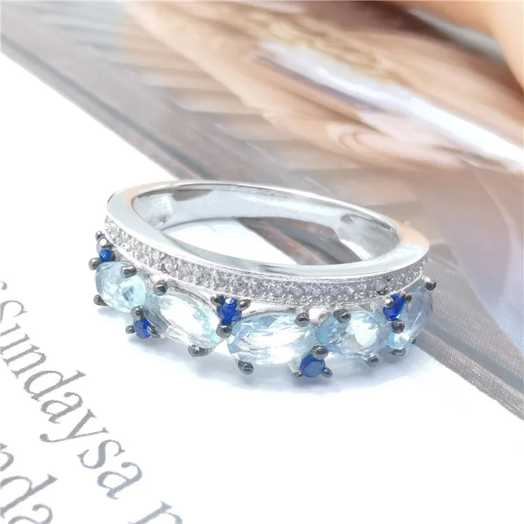 Hot Selling Women's Sapphire CZ Oval Cut Rhodium Plated 925 Sterling Silver Pave Setting Wedding & Party Rings
