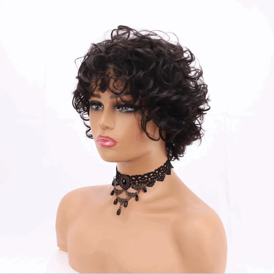 Wholesale Price Natural Black Machine Made Wave Pixie Cut Short Hair Wig Brazilian Human Hair Wig MegaBDM