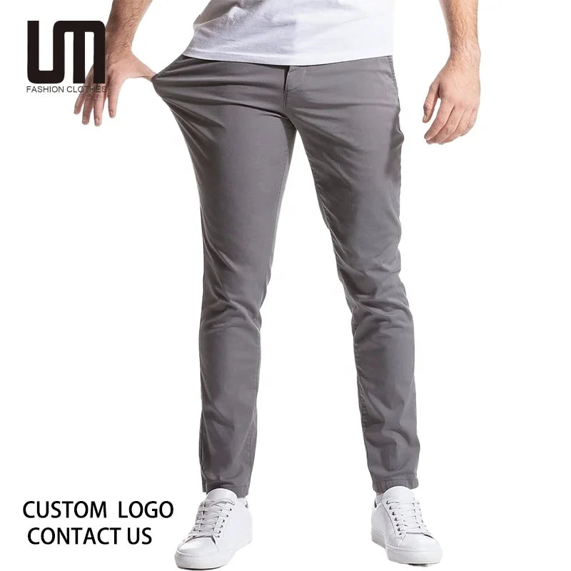 Oem Autumn Men Casual Pants High Elastic Business Office Straight Ankle Length Trousers with Pockets Comfortable Stretch Fabric