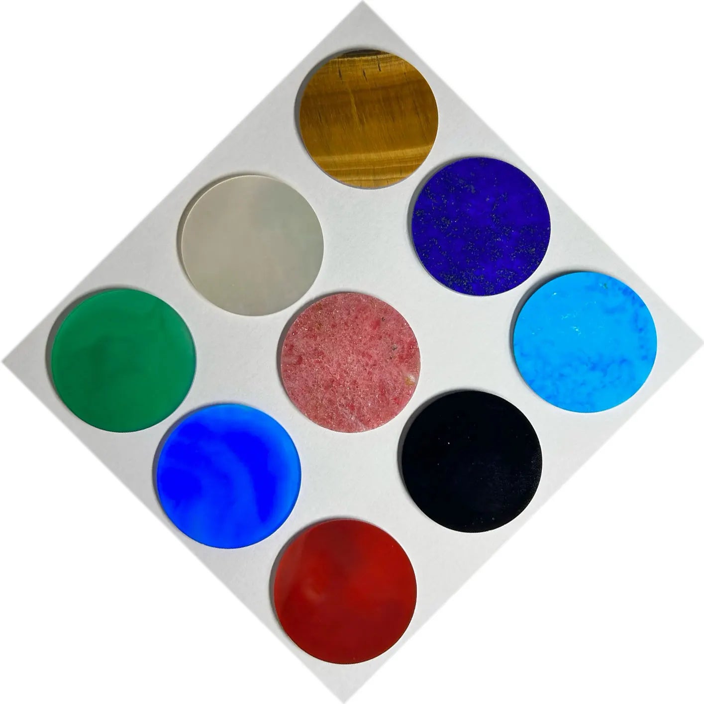 Natural Flat Round Slice Malachite Lapis MOP Shell Turquoise Tiger Eye Rhodonite Agate Gemstone Disc for Jewelry