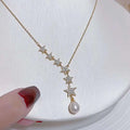 Star Half Edge Collar Necklace Pendant Women's AAAA Grade White Freshwater Pearl 6-7MM Gold Plated Link Chain Rice Shaped Trendy