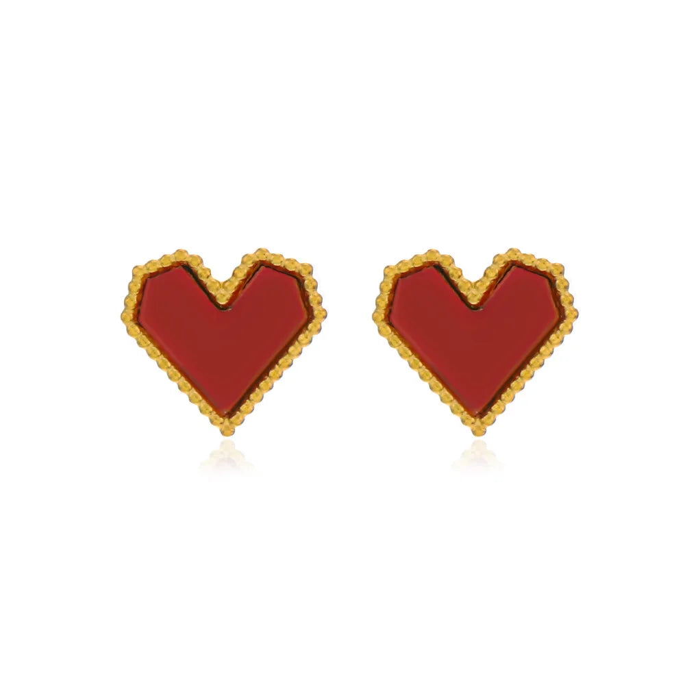 Shescity Trendy 18K Gold Plated Simple Stud Earrings Minimalist Red Heart Shaped Women Earrings for New Year Gifts